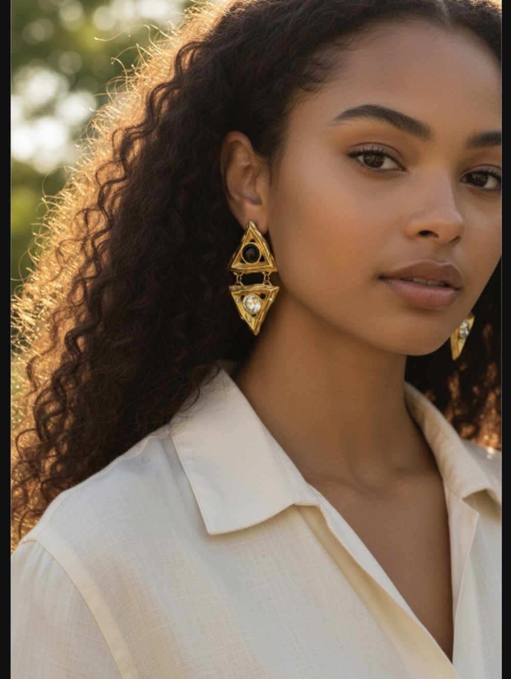 Matte Gold Plated Onyx Crystal Triangle Dangle Earrings